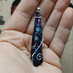 Aura Kyanite Crystal Pendant Sterling Silver with Ruby Accents and Hematite Chrysoprase Stars
