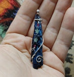 Aura Kyanite Crystal Pendant Sterling Silver with Ruby Accents and Hematite Chrysoprase Stars