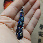 Aura Kyanite Crystal Pendant Sterling Silver with Ruby Accents and Hematite Chrysoprase Stars