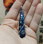 Aura Kyanite Crystal Pendant Sterling Silver with Ruby Accents and Hematite Chrysoprase Stars