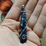 Aura Kyanite Crystal Pendant Sterling Silver with Ruby Accents and Hematite Chrysoprase Stars