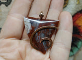 Petrified Wood Plume Agate Pendant in Hammered Copper