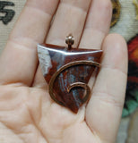 Petrified Wood Plume Agate Pendant in Hammered Copper