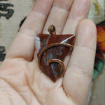 Petrified Wood Plume Agate Pendant in Hammered Copper