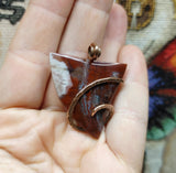 Petrified Wood Plume Agate Pendant in Hammered Copper