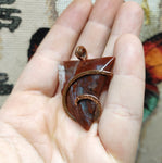 Petrified Wood Plume Agate Pendant in Hammered Copper