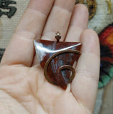 Petrified Wood Plume Agate Pendant in Hammered Copper