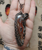 Red Oco Drusy Quartz Crystal Geode with Hypersthene Pendant in Copper Wire Wrap