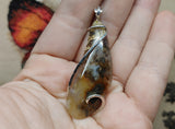 Oregon Graveyard Point Plume Agate Pendant in Sterling Silver with Marcasite