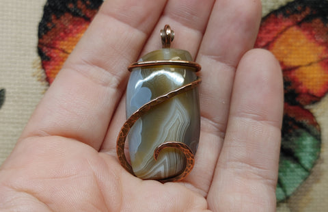 Carnelian Agate Stone Pendant in Copper