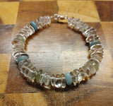 Quartz Prehnite Amazonite Pebble Rhondelle Bracelet with Sterling Silver Clasp