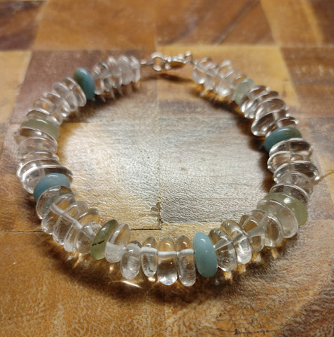 Quartz Prehnite Amazonite Pebble Rhondelle Bracelet with Sterling Silver Clasp