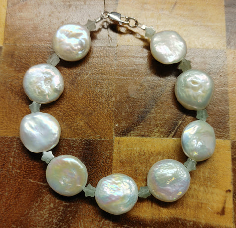 Coin Pearl and Chrysoprase Stars Bracelet with Sterling Silver Clasp