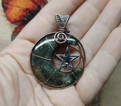 Marcasite Agate Crescent Moon Pendant