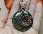 Marcasite Agate Crescent Moon Pendant with Geode