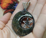 Marcasite Agate Crescent Moon Pendant with Geode