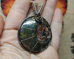 Marcasite Agate Crescent Moon Pendant with Geode