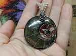 Marcasite Agate Crescent Moon Pendant with Geode