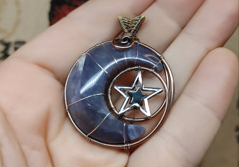 Purple Chalcedony Crescent Moon Pendant