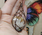 Plume Agate Heart Pendant Necklace in Copper