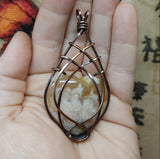 Plume Agate Heart Pendant Necklace in Copper