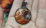 Wonderstone Jasper Crescent Moon Pendant with Aquamarine Star