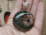 Marcasite Agate Crescent Moon Pendant with Bright Copper