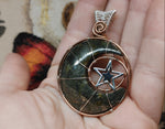 Marcasite Agate Crescent Moon Pendant with Bright Copper