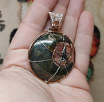 Marcasite Agate Crescent Moon Pendant with Bright Copper