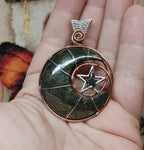 Marcasite Agate Crescent Moon Pendant with Bright Copper