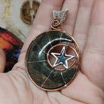 Marcasite Agate Crescent Moon Pendant with Bright Copper