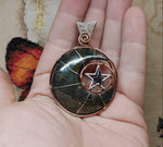 Marcasite Agate Crescent Moon Pendant with Bright Copper