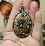 Pink Oregon Rhodonite Tree of Life Pendant Necklace in Sterling Silver