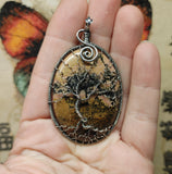 Pink Oregon Rhodonite Tree of Life Pendant Necklace in Sterling Silver