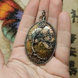 Pink Oregon Rhodonite Tree of Life Pendant Necklace in Sterling Silver