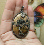 Pink Oregon Rhodonite Tree of Life Pendant Necklace in Sterling Silver