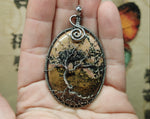 Pink Oregon Rhodonite Tree of Life Pendant Necklace in Sterling Silver