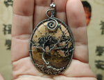 Pink Oregon Rhodonite Tree of Life Pendant Necklace in Sterling Silver
