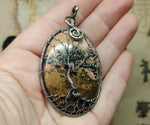 Pink Oregon Rhodonite Tree of Life Pendant Necklace in Sterling Silver