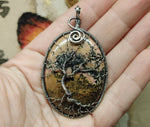 Pink Oregon Rhodonite Tree of Life Pendant Necklace in Sterling Silver