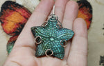 Carved Blue Green Labradorite Starfish Pendant in Sterling Silver