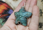 Carved Blue Green Labradorite Starfish Pendant in Sterling Silver