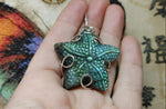 Carved Blue Green Labradorite Starfish Pendant in Sterling Silver