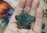 Carved Blue Green Labradorite Starfish Pendant in Sterling Silver