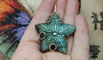 Carved Blue Green Labradorite Starfish Pendant in Sterling Silver