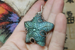 Carved Blue Green Labradorite Starfish Pendant in Sterling Silver