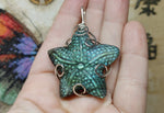 Carved Blue Green Labradorite Starfish Pendant in Sterling Silver