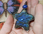 Carved Blue Labradorite Starfish Pendant with Lapis Accent