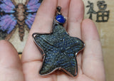 Carved Blue Labradorite Starfish Pendant with Lapis Accent