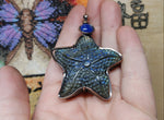 Carved Blue Labradorite Starfish Pendant with Lapis Accent